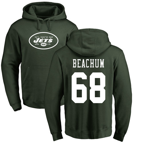 New York Jets Men Green Kelvin Beachum Name and Number Logo NFL Football #68 Pullover Hoodie Sweatshirts